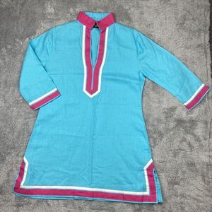 Guru NYC Tunic Shirt Women Medium Blue Pink European Linen
